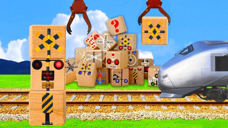 【踏切アニメ】積み木のふみきりカンカン♪＼ツムツム／ Building blocks! Imaginary railroad crossings and trains!