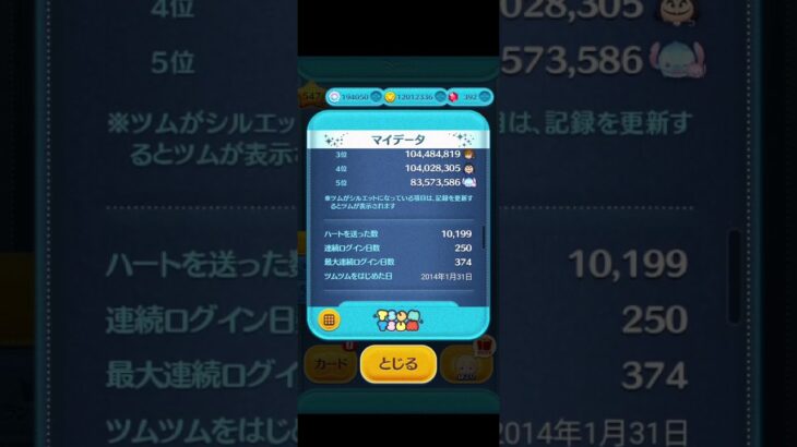 果たして「みーツム」のツムツム歴はどれくらいなのか？（ツムツムマイデータ紹介）＃ツムツム＃tsumtsum