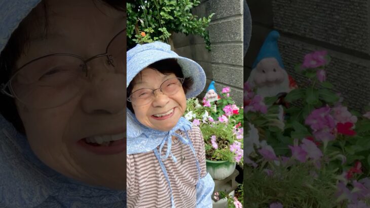 95歳ツムツムおばあちゃん朝のご挨拶👵朝からお花🌸水やり💦忙しい一日の始まり❗️頑張っていまぁーす💪👵❤️❤️❤️